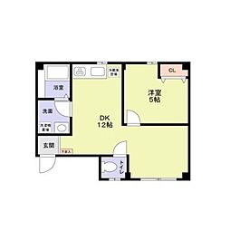 エバーグリーンハイツ1 1LDKの間取図画像