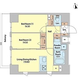 レフィールオーブ町屋駅前 2LDKの間取図画像