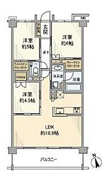 東急東横線 綱島駅 徒歩18分の賃貸マンション 5階3LDKの間取り