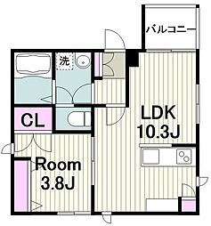 ヘーベルテラス 1LDKの間取図画像