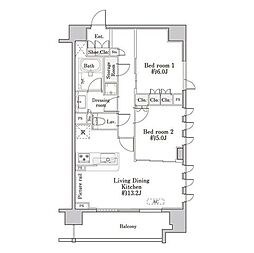 ブランシア梶ヶ谷 2LDKの間取図画像