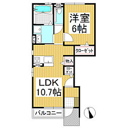 オアシス栗林 1階1LDKの間取り