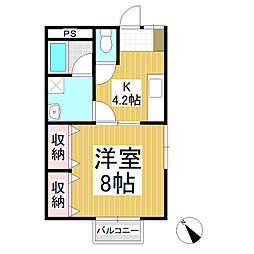 グリーンシエル 2階1Kの間取り