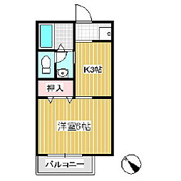 サンビレッジ塩尻B 1Kの間取図画像