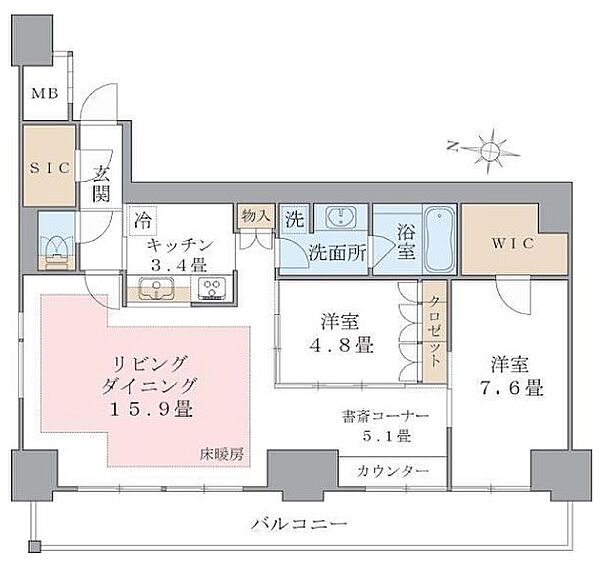 ブリリアイスト東雲キャナルコート 912｜東京都江東区東雲１丁目(賃貸マンション2LDK・9階・82.36㎡)の写真 その2