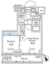 パークアクシス日本橋茅場町ステーションゲート 1LDKの間取図画像
