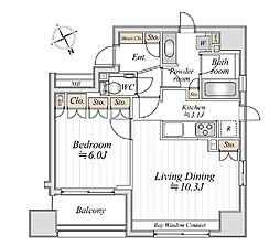 ドゥーエ銀座イースト2 1LDKの間取図画像