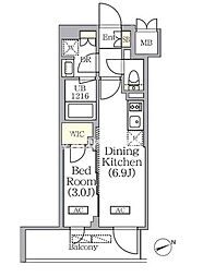 PRIMEGARDEN銀座八丁堀 1DKの間取図画像