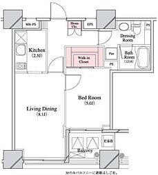 パークキューブ八丁堀 1LDKの間取図画像