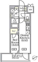 PRIMEGARDEN銀座八丁堀 1LKの間取図画像