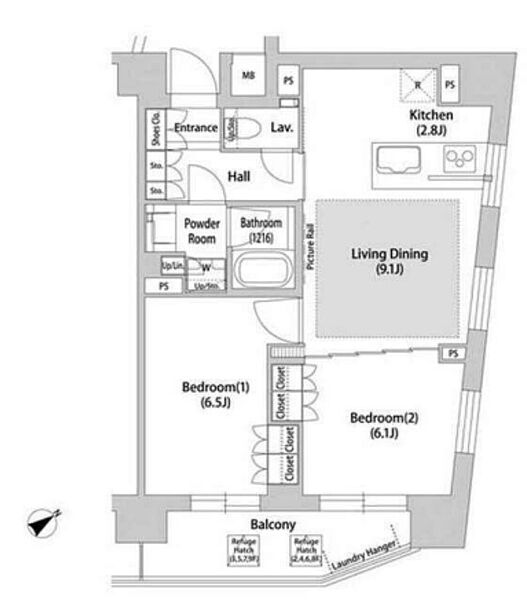 ソアラノーム大岡山 703｜東京都目黒区南３丁目(賃貸マンション2LDK・7階・54.98㎡)の写真 その2