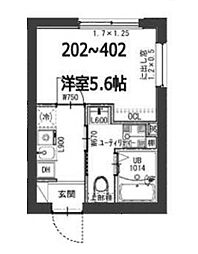 アイリス東品川 3階1Kの間取り