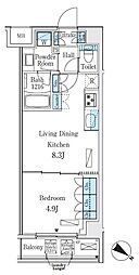 ライズ代々木III 6階1Kの間取り