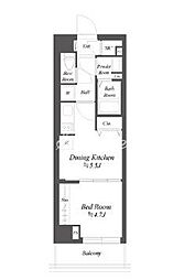 ブランシエスタ品川大井町パークエッジ 2階1DKの間取り