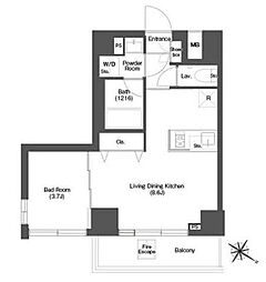 ディームス目黒行人坂 1LDKの間取図画像