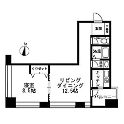 レジディアタワー麻布十番 1LDKの間取図画像