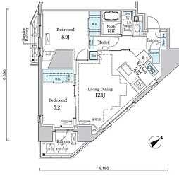 PRIMEART白金台 2LDKの間取図画像