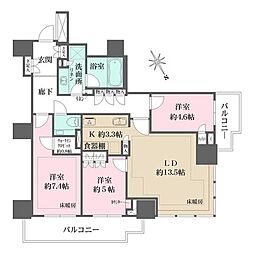 ザ・パークハウス三田ガーデンレジデンス&タワータワー棟 3LDKの間取図画像