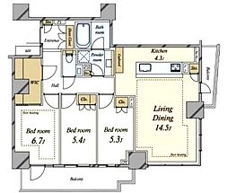 ザ・パークハウス三田ガーデンレジデンス&タワータワー棟 3LDKの間取図画像