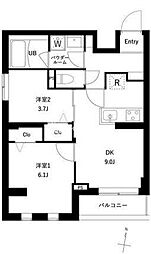 プレセダン千駄木 2DKの間取図画像