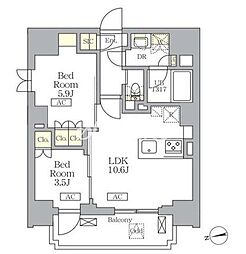 ザ・ライオンズフォーシア文京湯島 2LDKの間取図画像