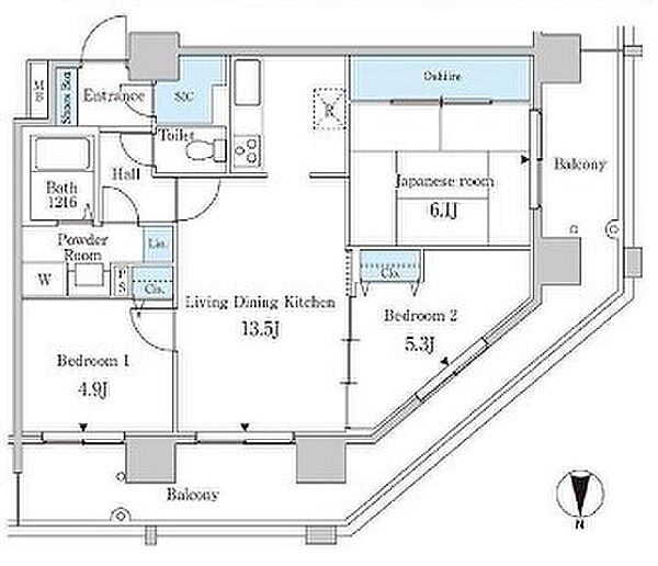 セルリアンホームズ勝どき 1509｜東京都中央区勝どき３丁目(賃貸マンション3LDK・15階・68.23㎡)の写真 その2