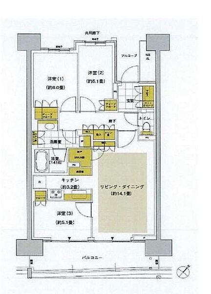 晴海フラッグ サンビレッジ C棟（HARUMI FLAG） 705｜東京都中央区晴海５丁目(賃貸マンション3LDK・7階・79.17㎡)の写真 その2