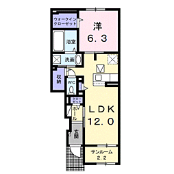 プレミール 1階1LDKの間取り