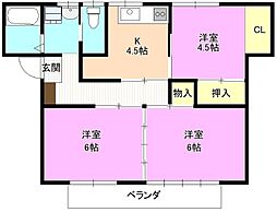 古里ハイツ 3Kの間取図画像