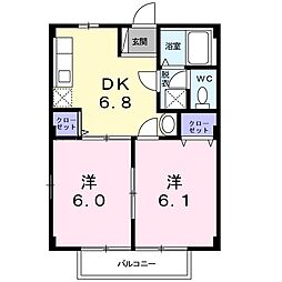 アドミラブール 2DKの間取図画像