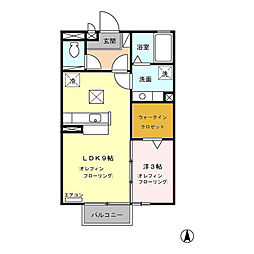 サンパティーク上田原A 1LDKの間取図画像