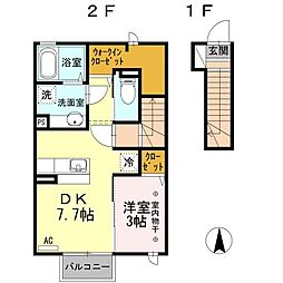 プリマージュB 1DKの間取図画像