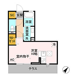 アレーズジュアン ワンルームの間取図画像