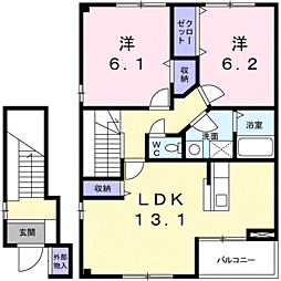 イリーデ上田B 2LDKの間取図画像