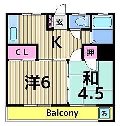 銀英ハイツ 2Kの間取図画像
