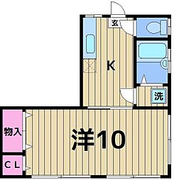 コーポ安楽 1Kの間取図画像