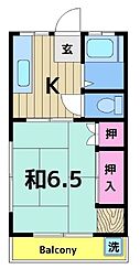 若草ハイツ 1Kの間取図画像