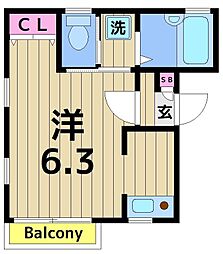 エス・ブルーム 1Kの間取図画像