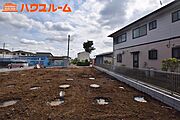 2号棟、着工前現地画像です。第1種低層住宅地域で住環境良好、7月末完成予定、8月中旬引渡予定です。