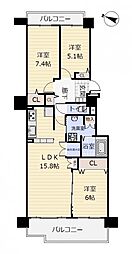 ヴェルビュみずほ台 3LDKの間取図画像