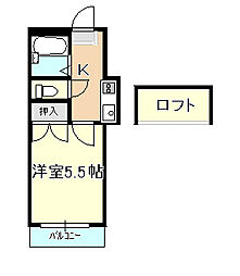 レオパレス青江第6 1Kの間取図画像
