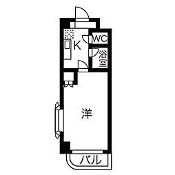 ハウザー高畑 1Kの間取図画像