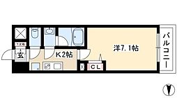 ラドゥセール山王 1Kの間取図画像