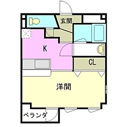 ミクニハイツ3 1Kの間取図画像