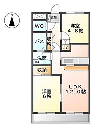 コンフォース東中島 2LDKの間取図画像