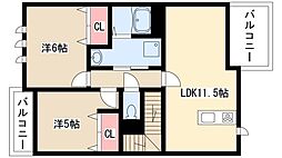 ディアコートK6n 2LDKの間取図画像