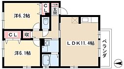 ロイヤルコート上石川 2LDKの間取図画像