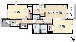 シャイニー橋下 2LDKの間取図画像
