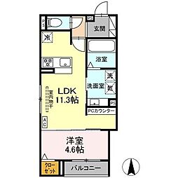 ルヴィータ剣町 1LDKの間取図画像
