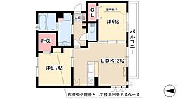 エスポワール3 2LDKの間取図画像